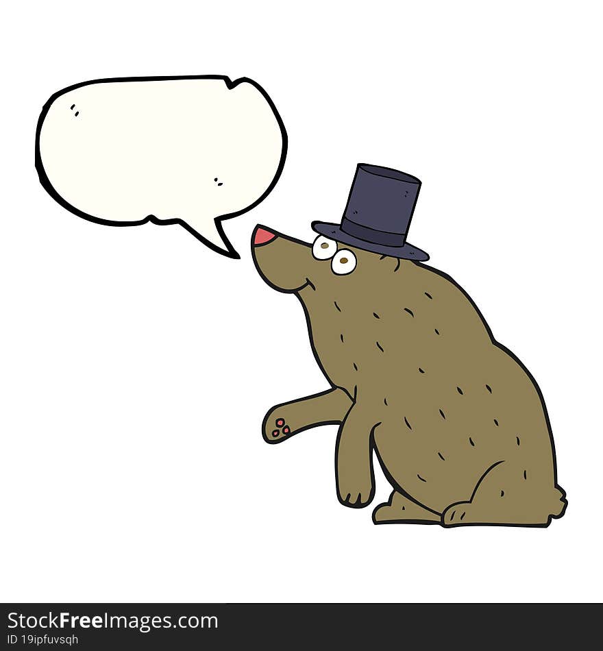 freehand drawn speech bubble cartoon bear in top hat