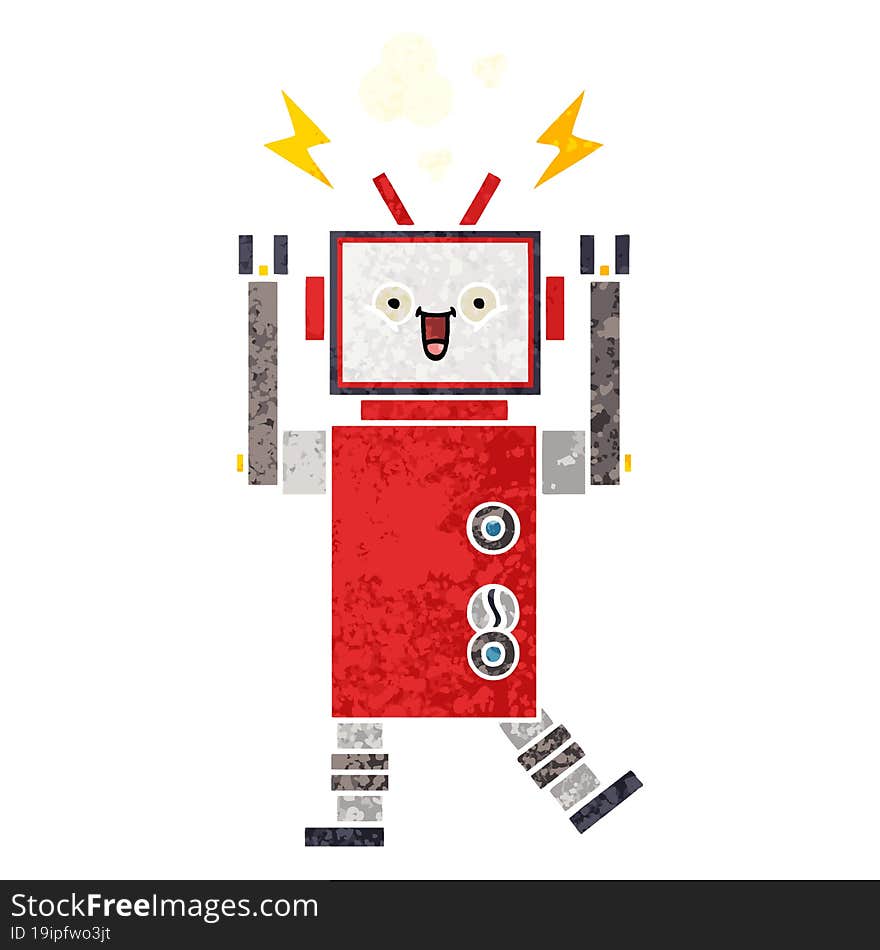 Retro Illustration Style Cartoon Robot