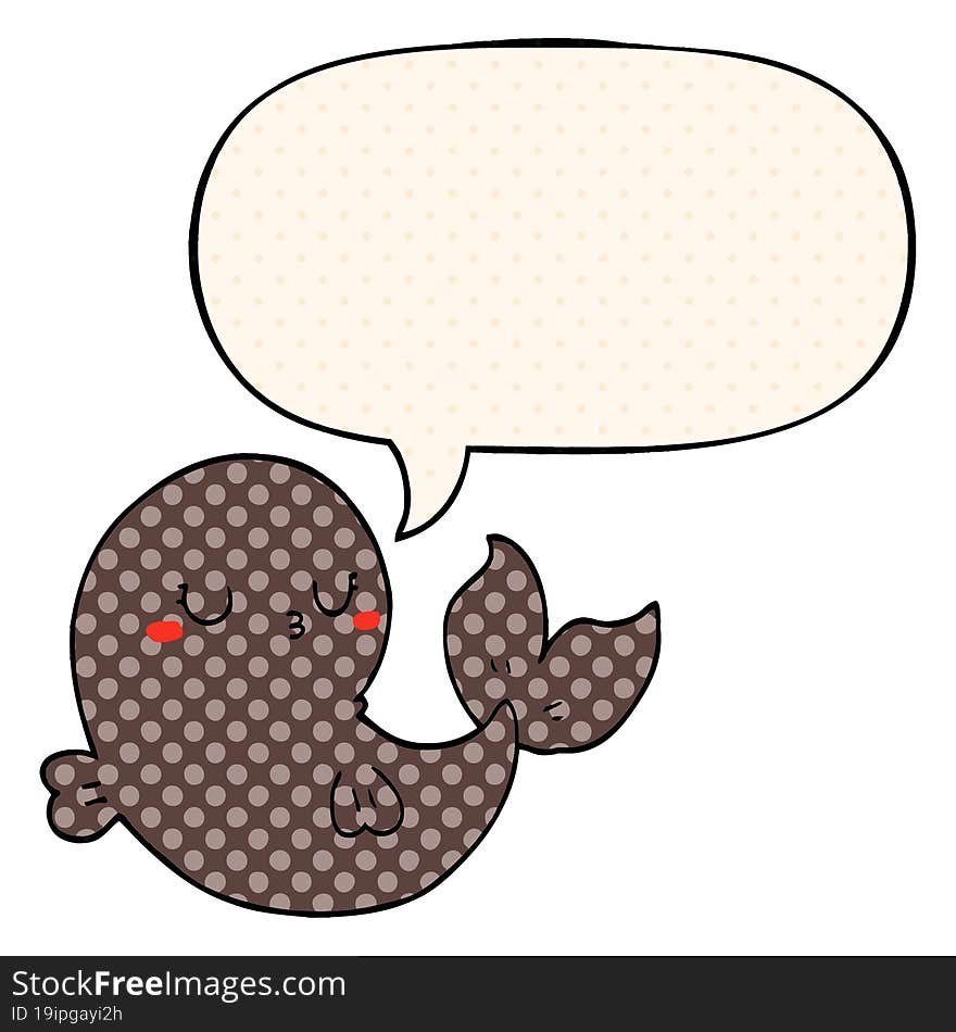 Cute Cartoon Whale And Speech Bubble In Comic Book Style