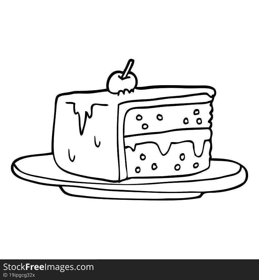 Line Drawing Cartoon Slice Of Cake