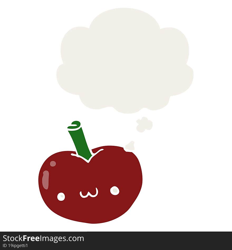 Cartoon Apple And Thought Bubble In Retro Style