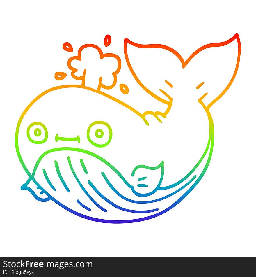 Rainbow Gradient Line Drawing Cartoon Whale