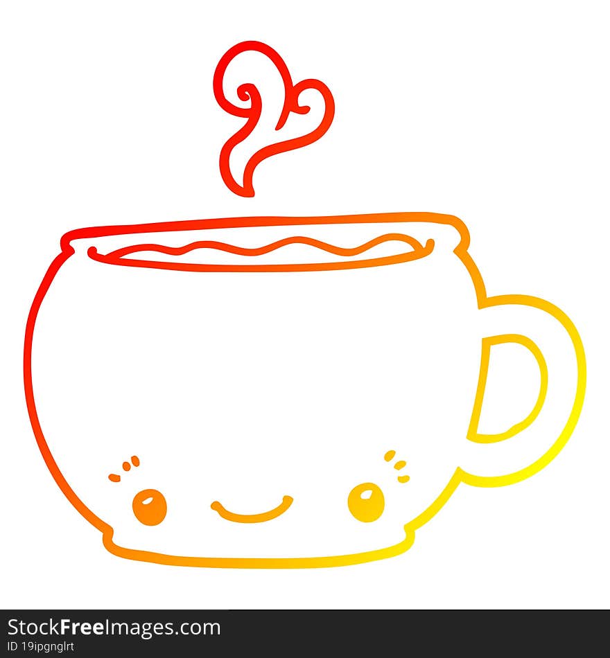 warm gradient line drawing of a cartoon hot cup of coffee