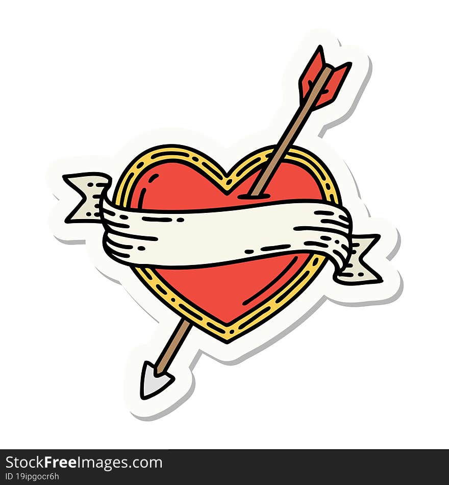 Tattoo Style Sticker Of An Arrow Heart And Banner