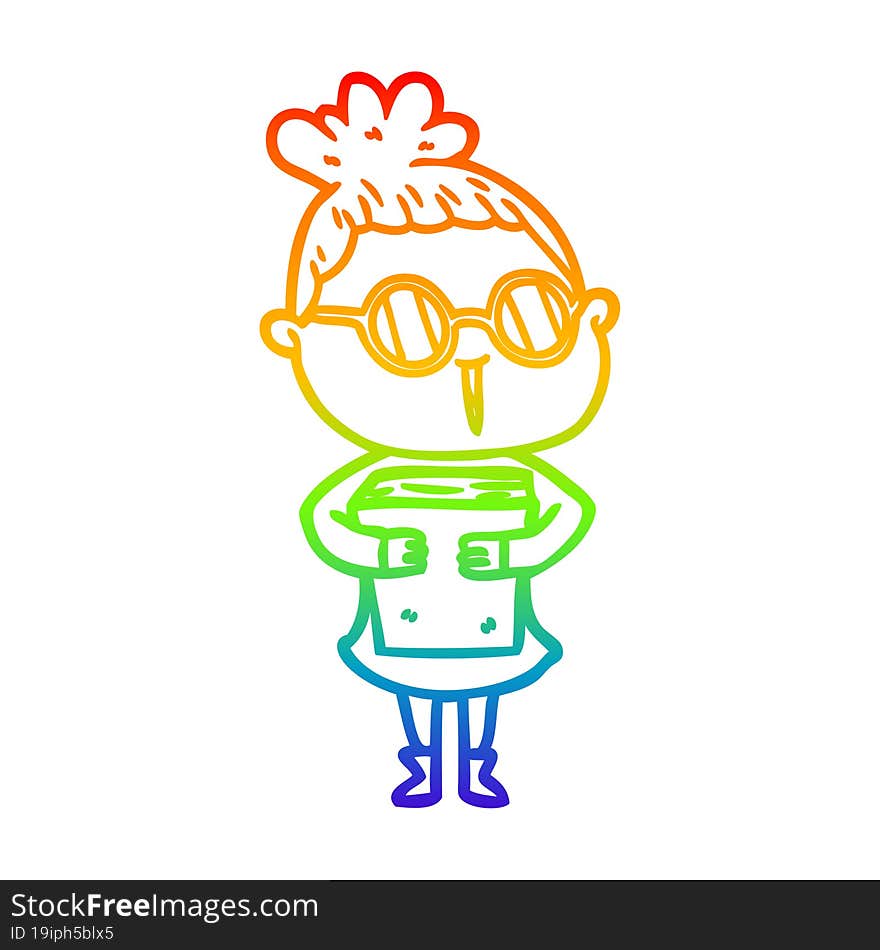 rainbow gradient line drawing of a cartoon woman wearing spectacles