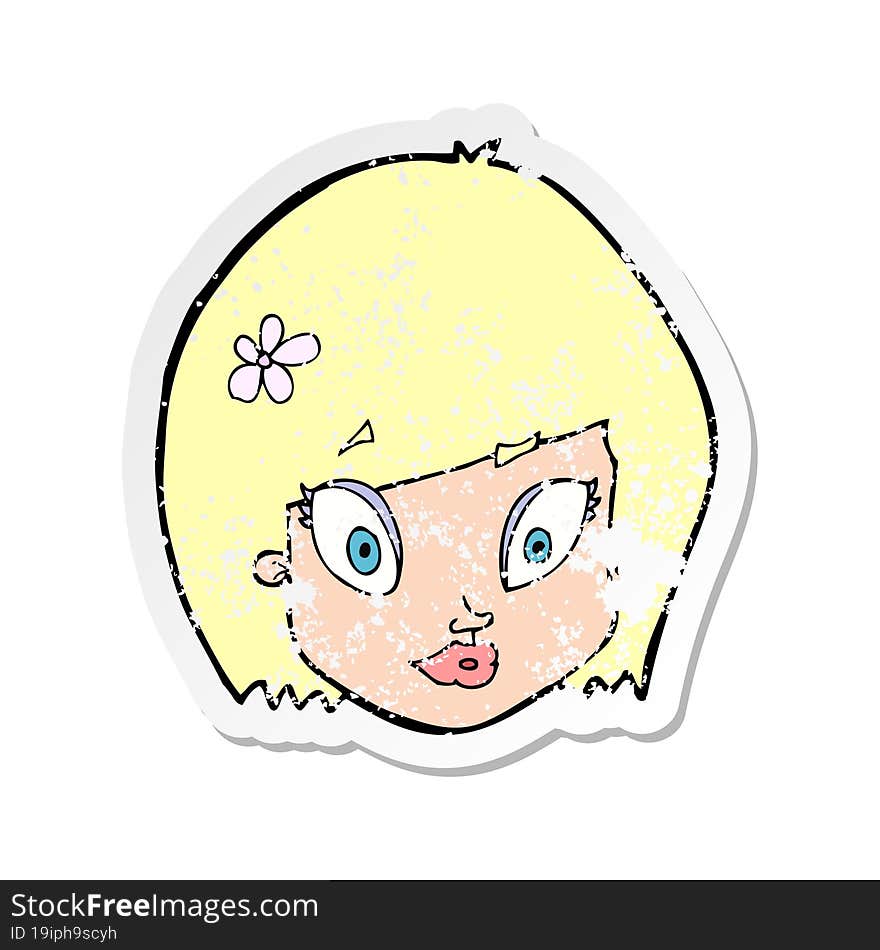 retro distressed sticker of a cartoon happy female face