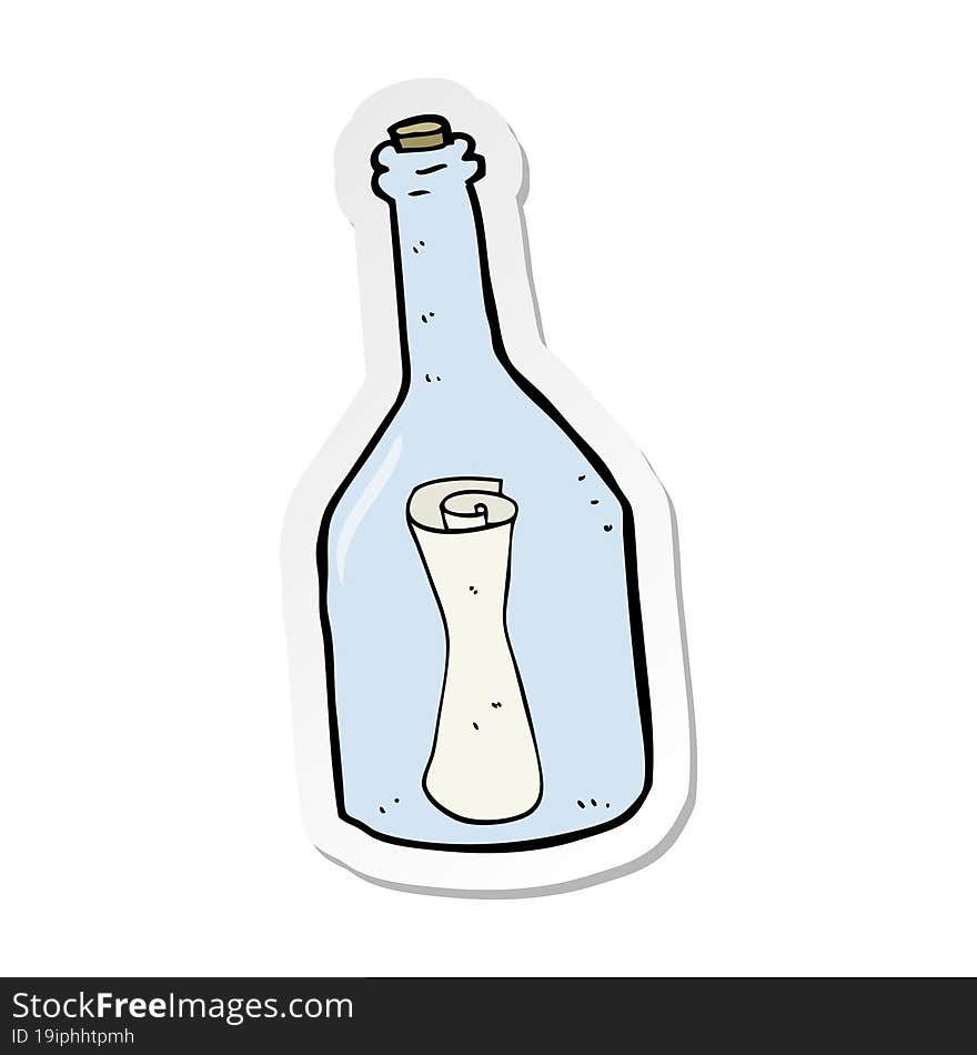 Sticker Of A Cartoon Letter In A Bottle