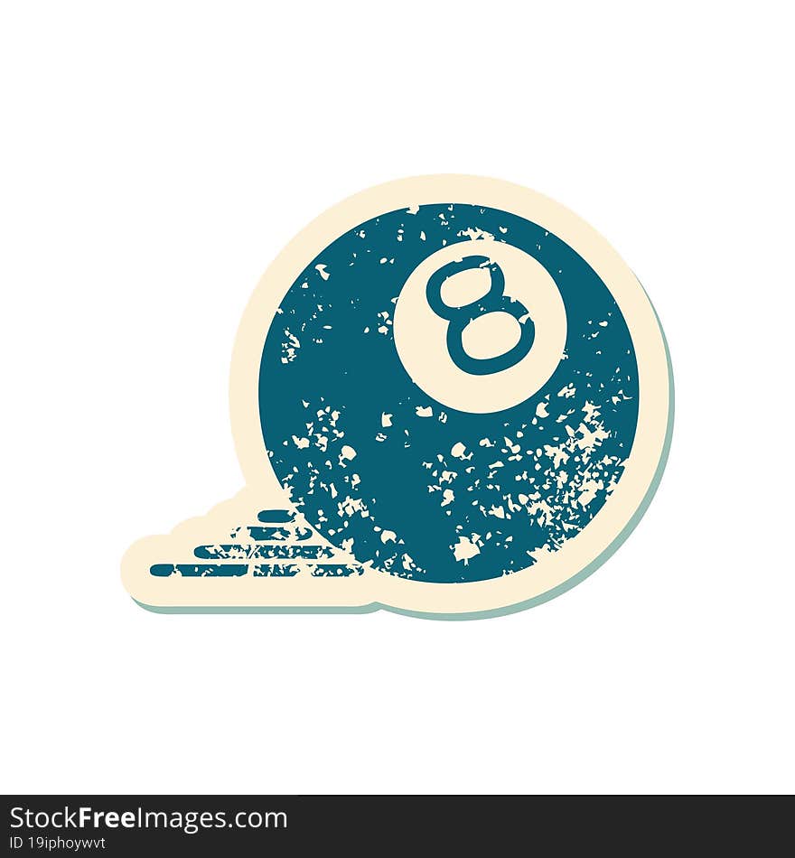 distressed sticker tattoo style icon of a 8 ball