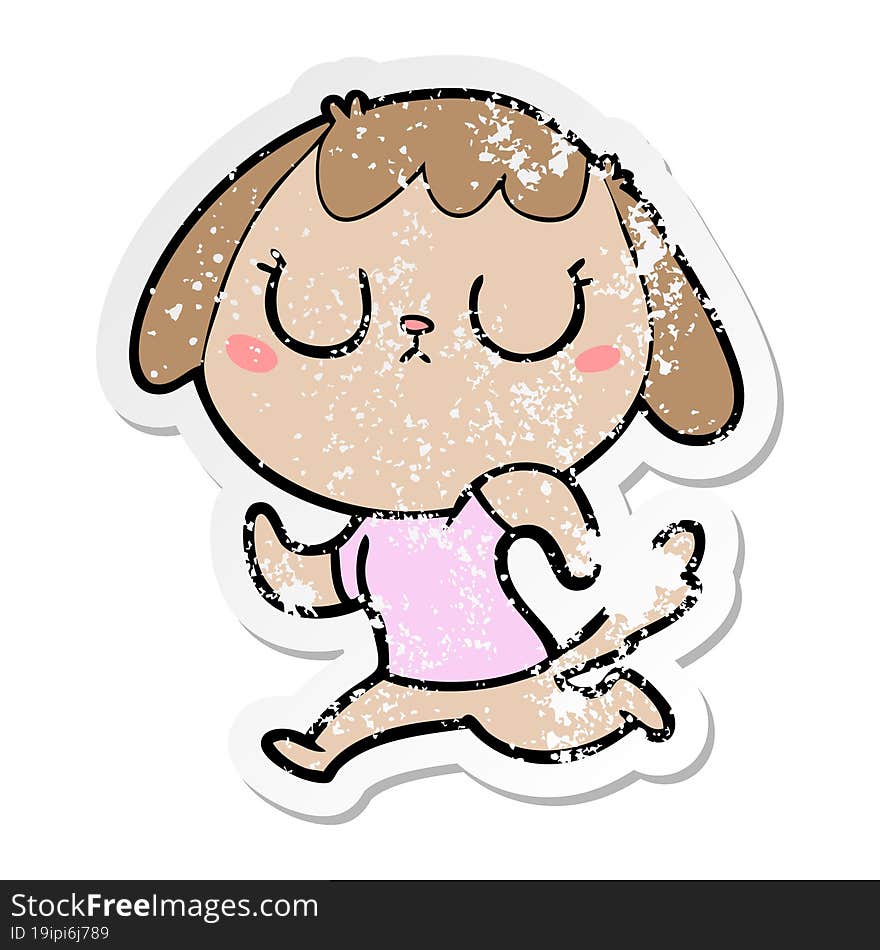 distressed sticker of a cute cartoon dog