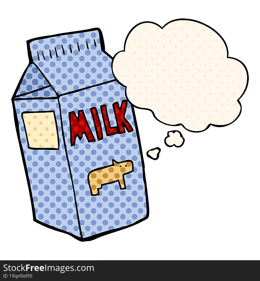 Cartoon Milk Carton And Thought Bubble In Comic Book Style