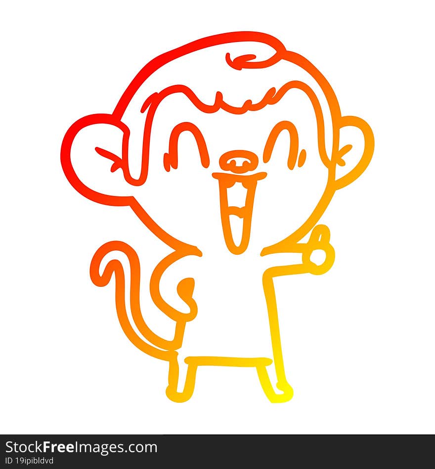 warm gradient line drawing of a cartoon laughing monkey