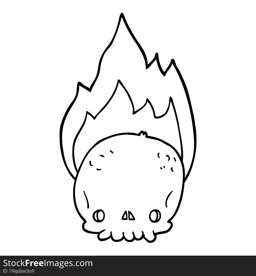 spooky cartoon flaming skull