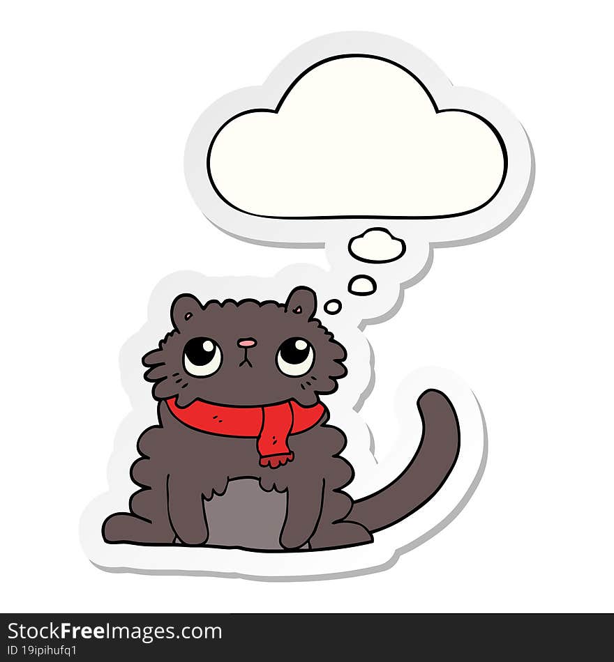 cartoon cat with thought bubble as a printed sticker