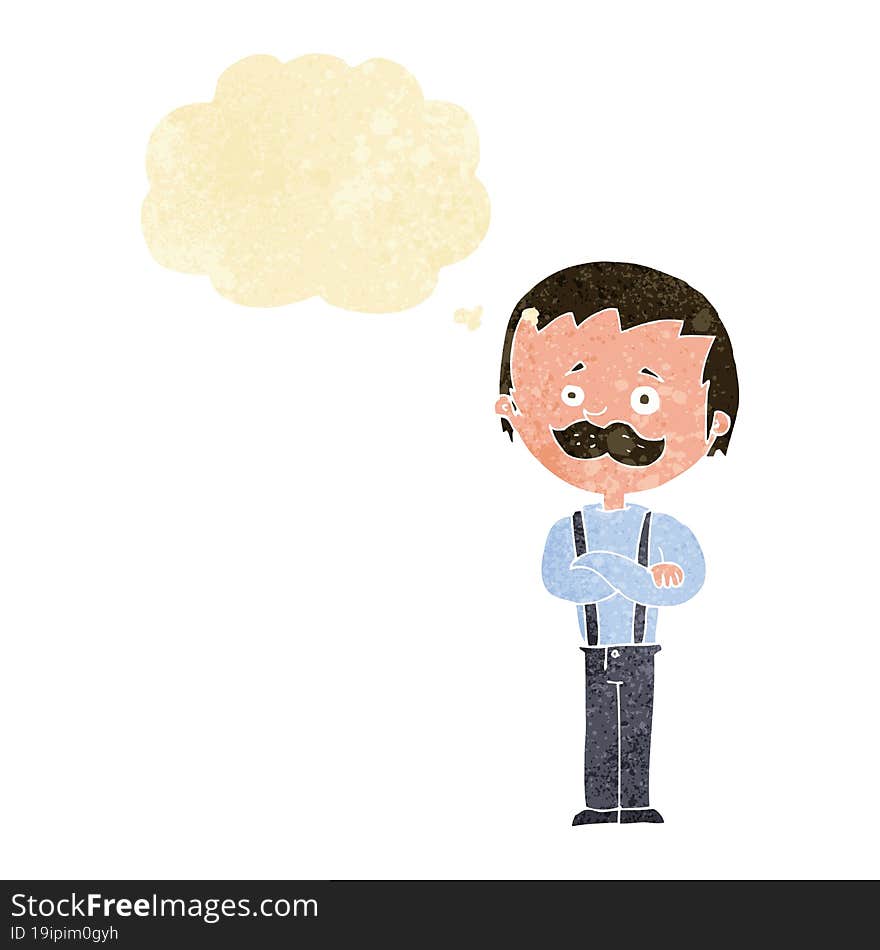 cartoon man with mustache with thought bubble