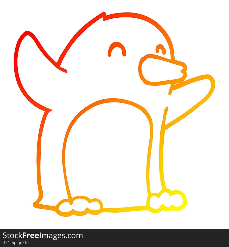 warm gradient line drawing of a cartoon excited penguin