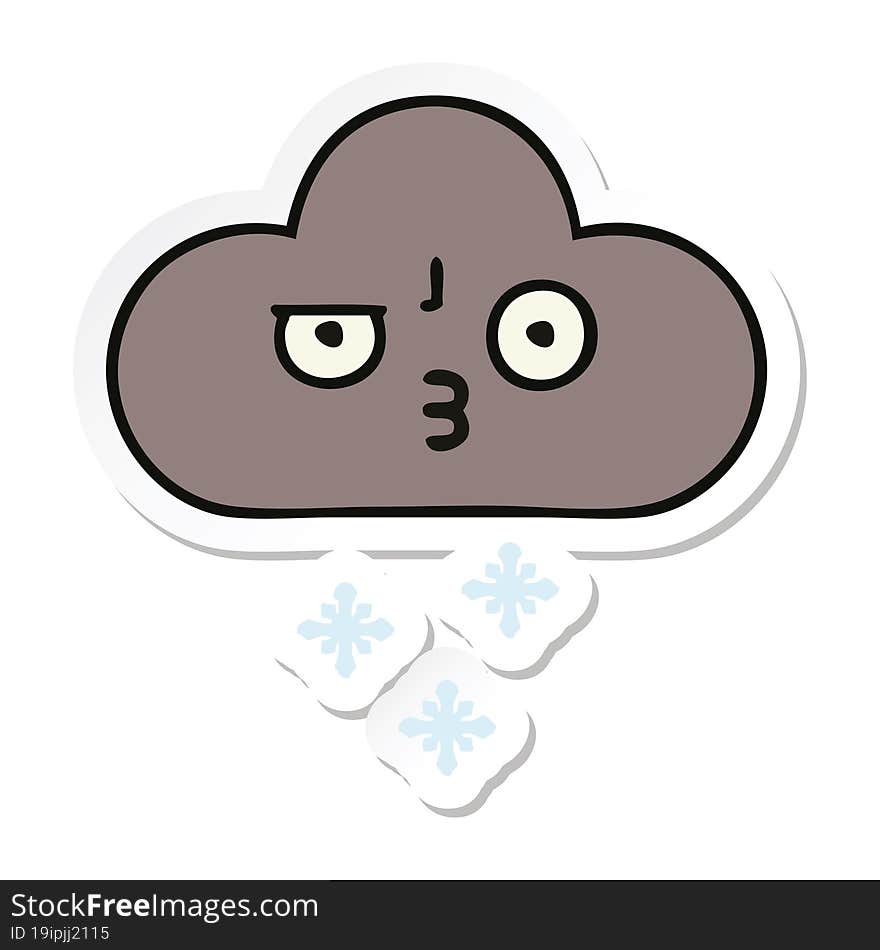 sticker of a cute cartoon storm snow cloud