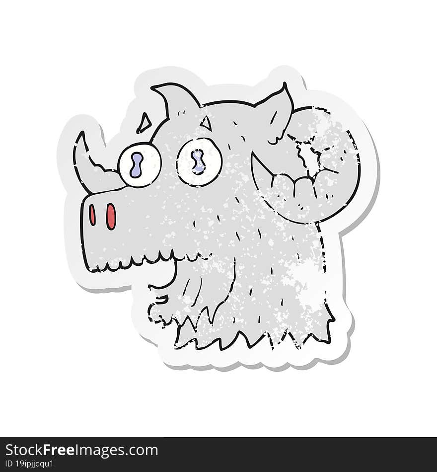 retro distressed sticker of a cartoon ram head