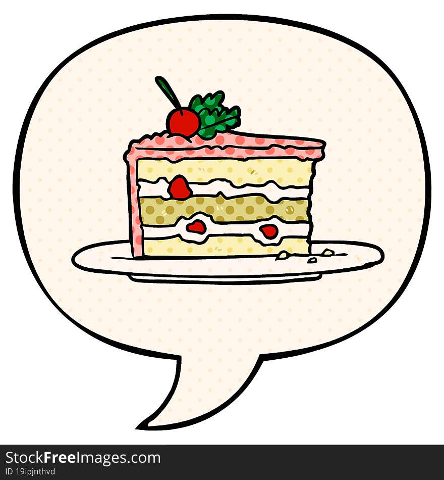 cartoon tasty dessert;cake and speech bubble in comic book style