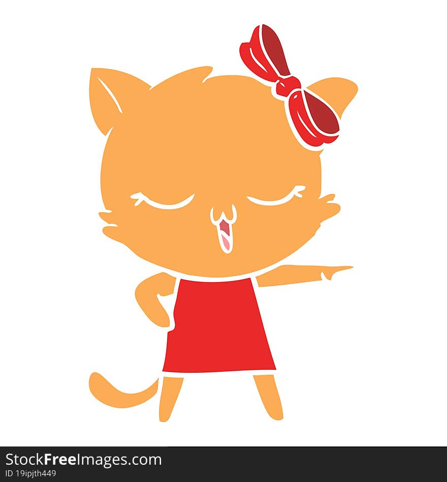 flat color style cartoon cat with bow on head