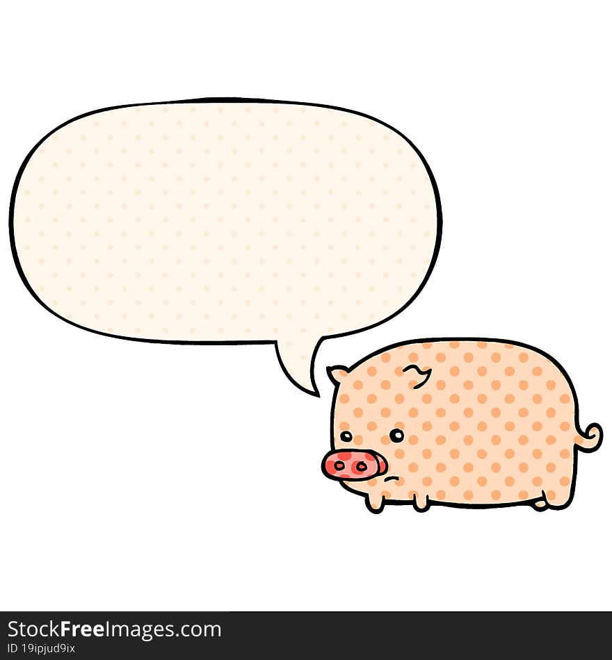 Cute Cartoon Pig And Speech Bubble In Comic Book Style