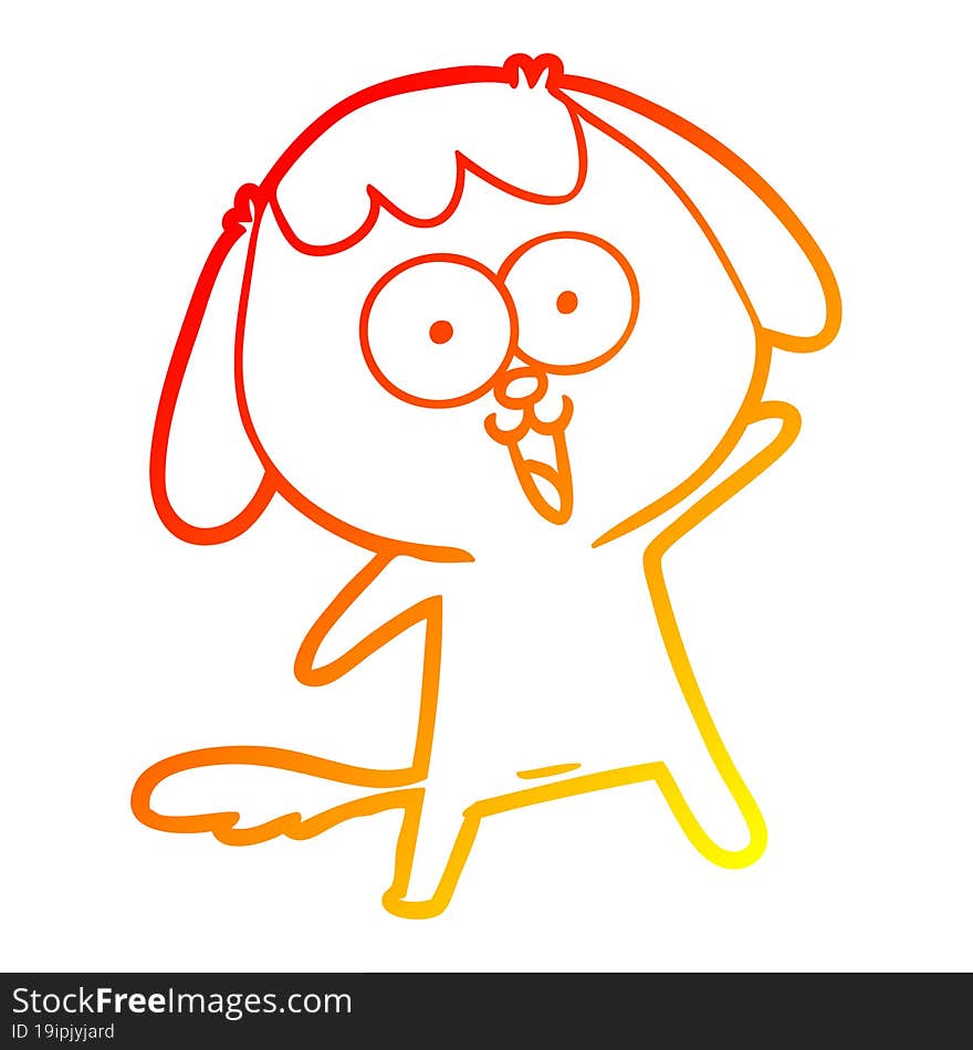 warm gradient line drawing of a cute cartoon dog