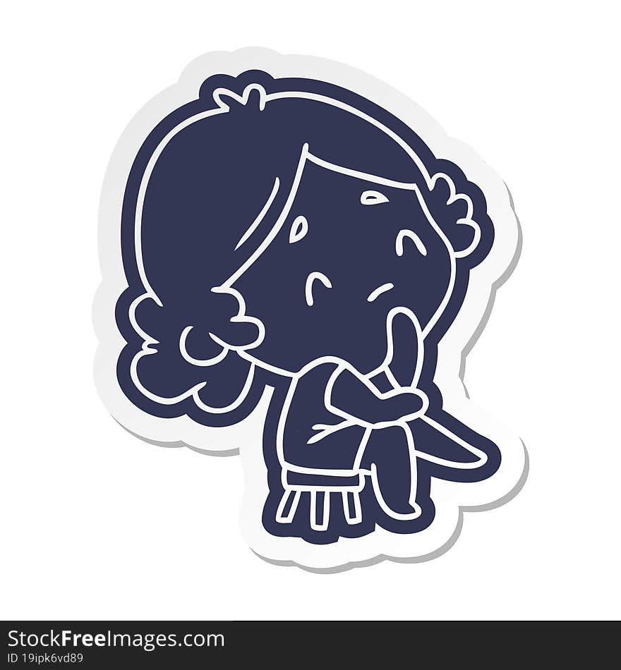 cartoon sticker of a cute kawaii lady