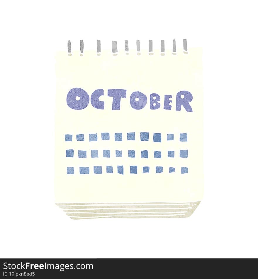 retro cartoon calendar showing month of october