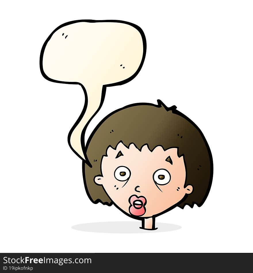 cartoon shocked woman with speech bubble