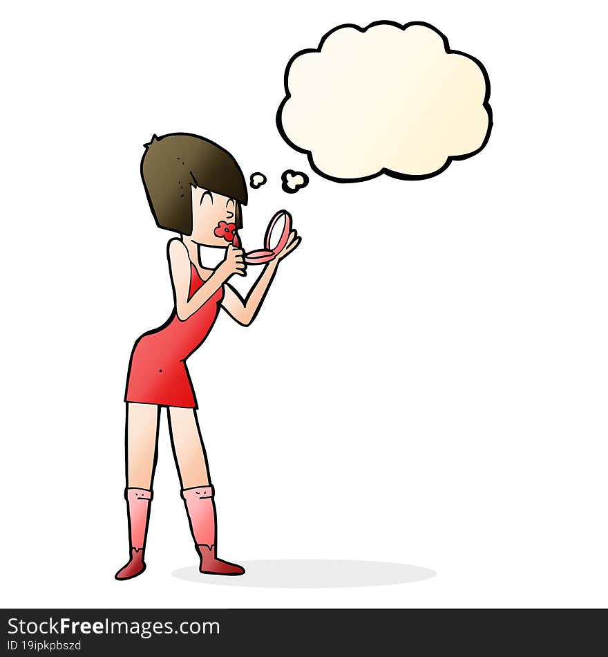 Cartoon Woman Applying Lipstick With Thought Bubble