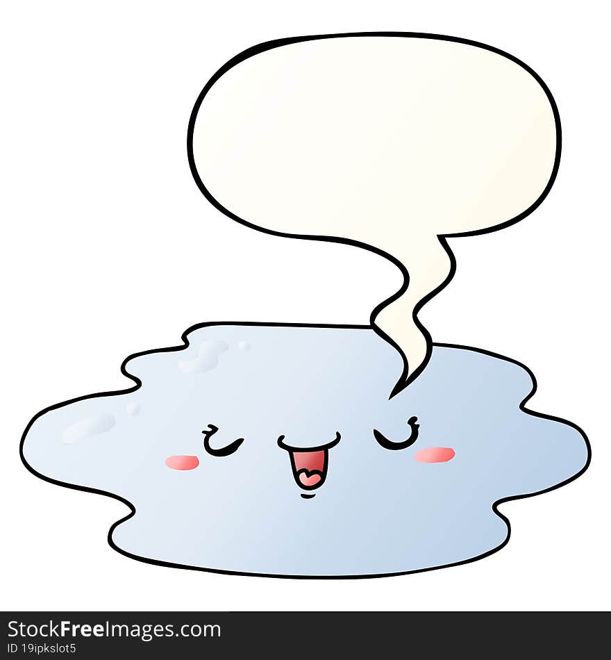 cartoon puddle with face with speech bubble in smooth gradient style. cartoon puddle with face with speech bubble in smooth gradient style