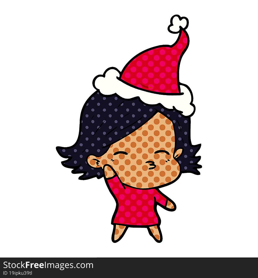 hand drawn comic book style illustration of a woman wearing santa hat