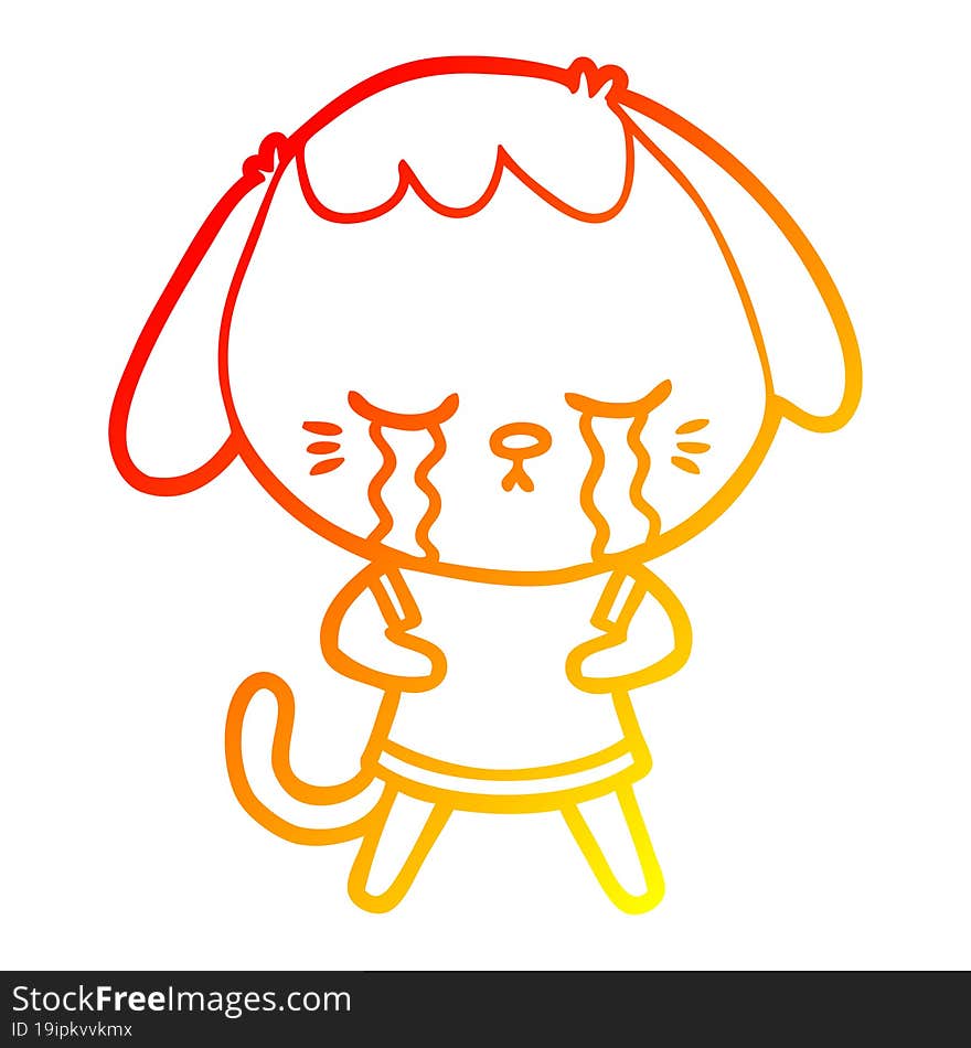 warm gradient line drawing cute puppy crying cartoon