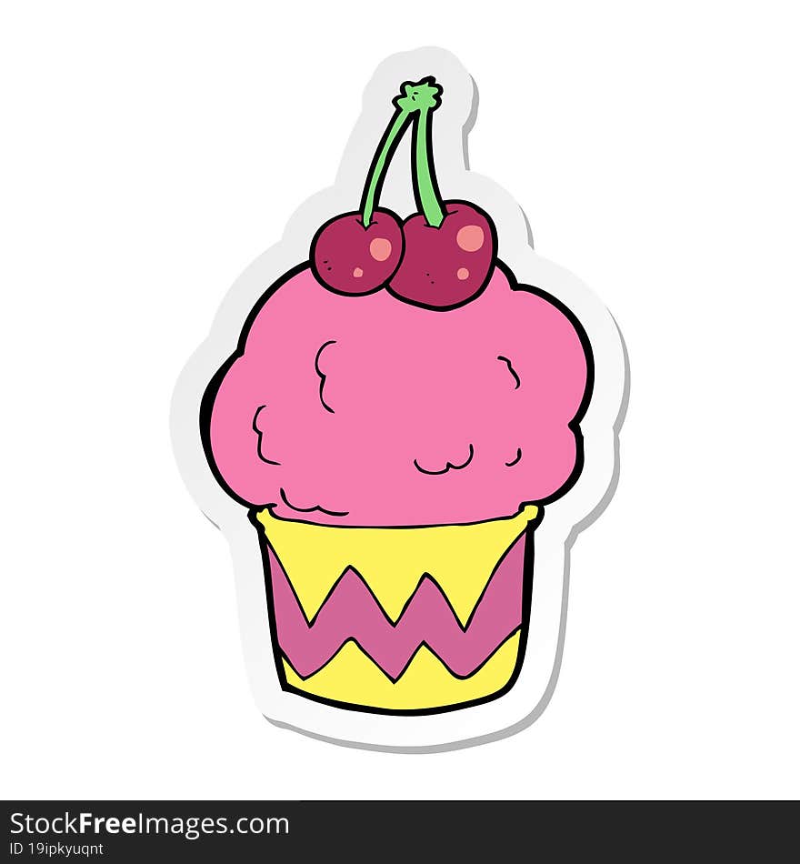 Sticker Of A Cartoon Cupcake