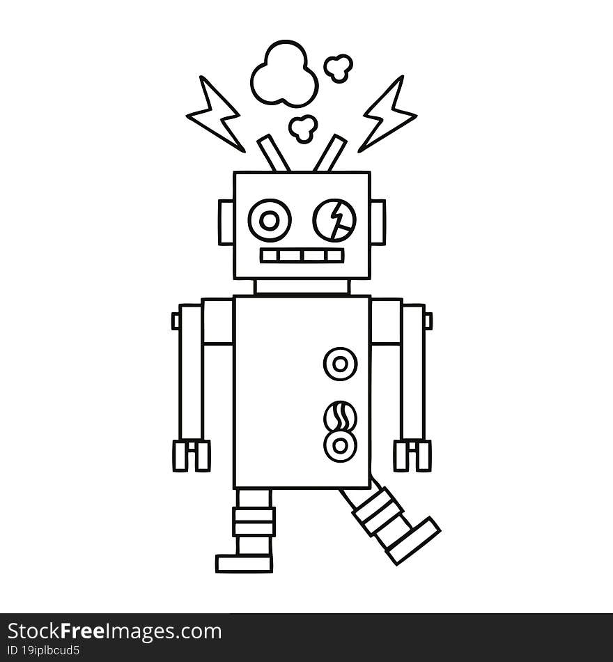 line drawing cartoon of a malfunctioning robot