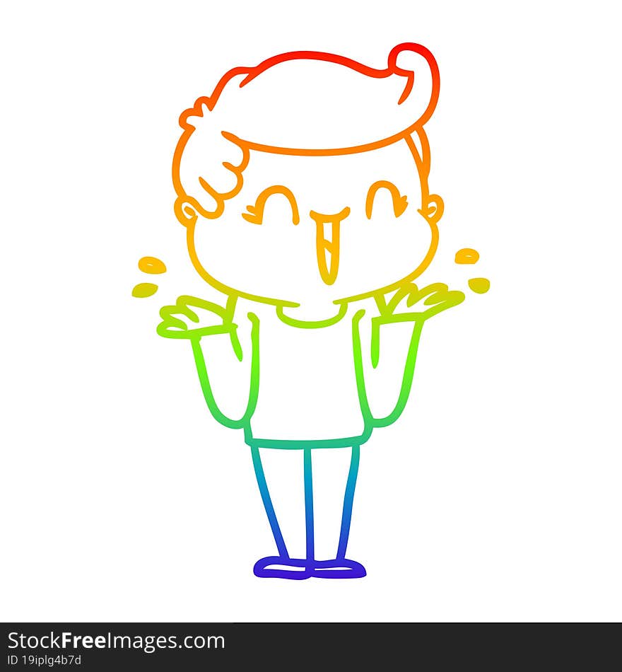 Rainbow Gradient Line Drawing Cartoon Laughing Boy