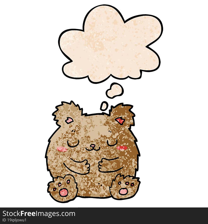 cute cartoon bear and thought bubble in grunge texture pattern style