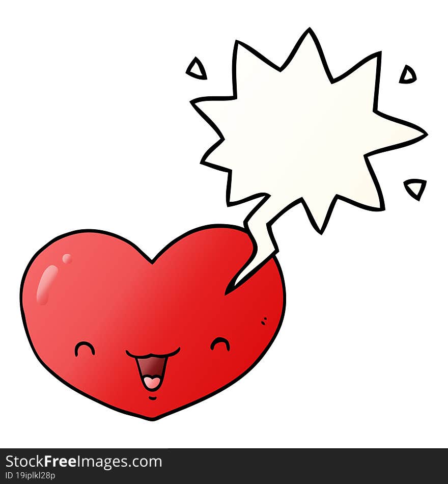 cartoon love heart character with speech bubble in smooth gradient style