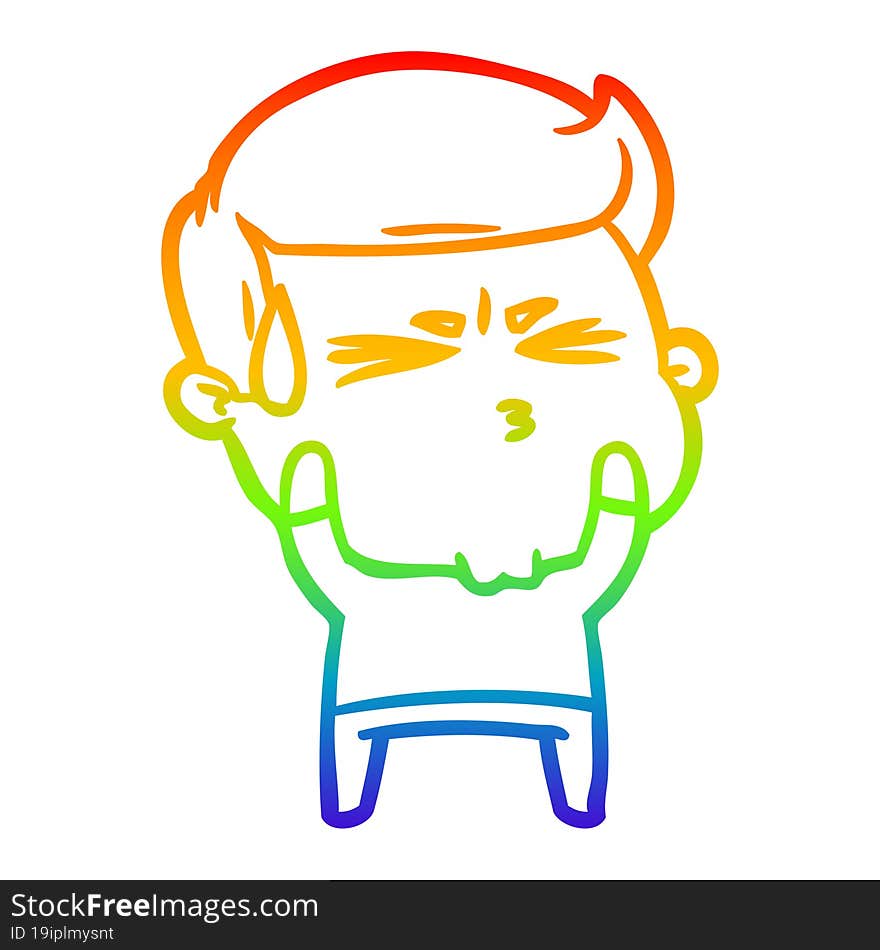 Rainbow Gradient Line Drawing Cartoon Frustrated Man