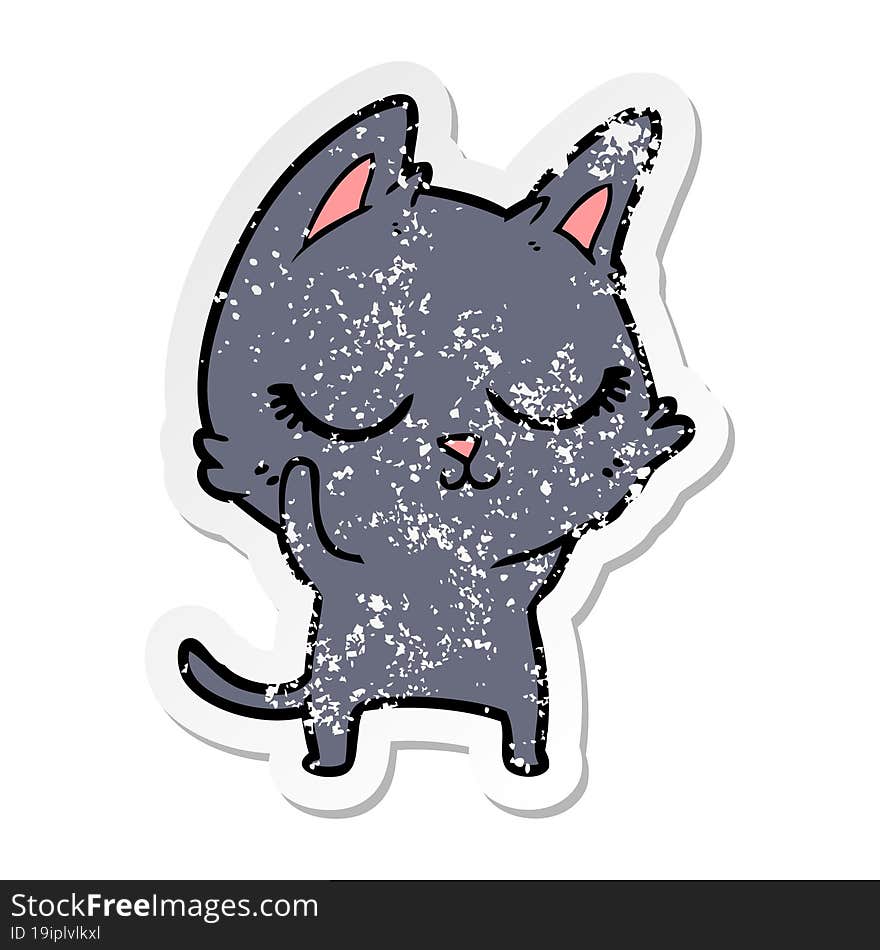 distressed sticker of a calm cartoon cat