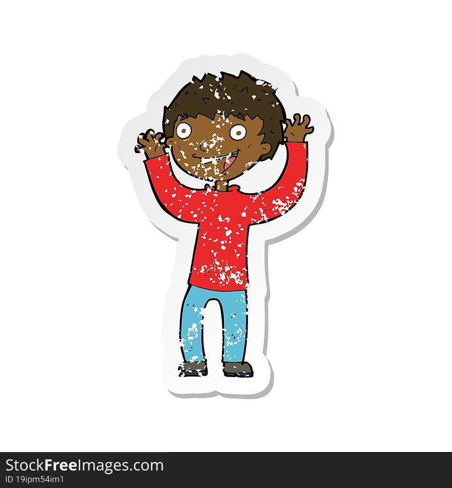 retro distressed sticker of a cartoon excited boy