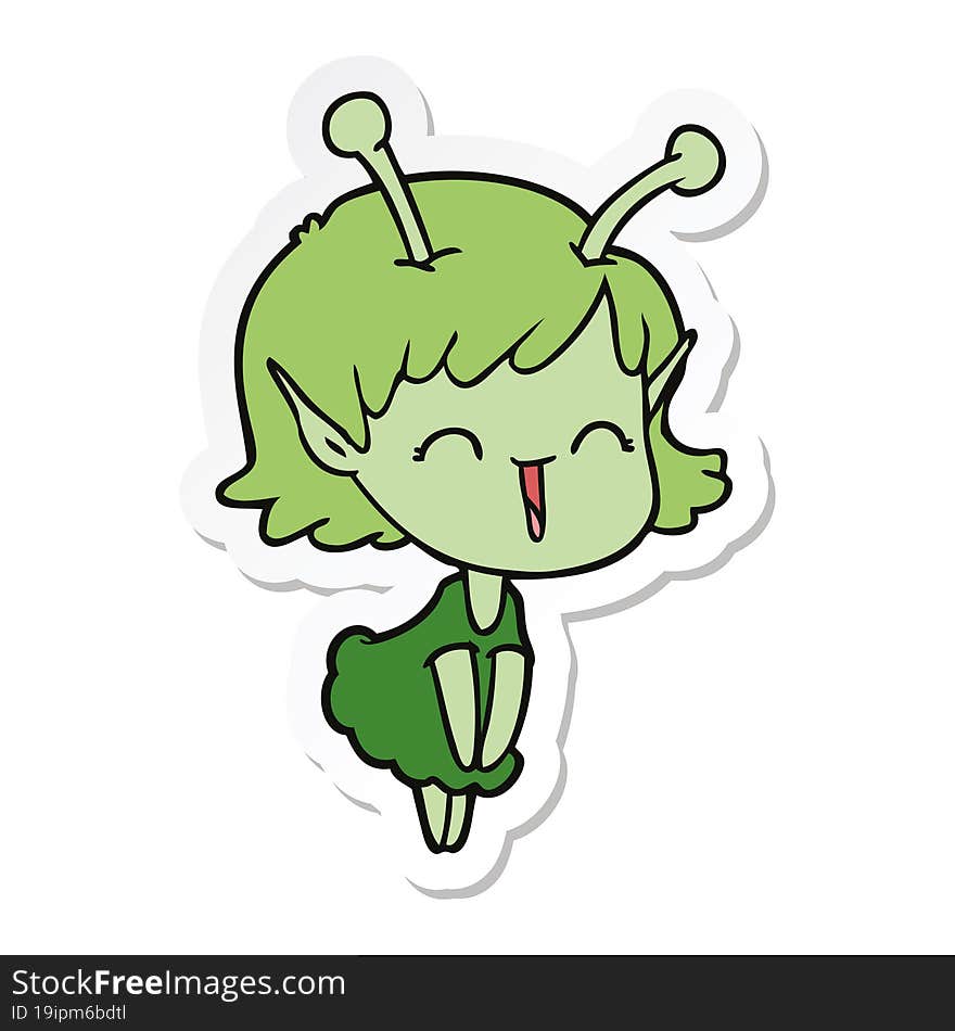 sticker of a cartoon alien girl laughing