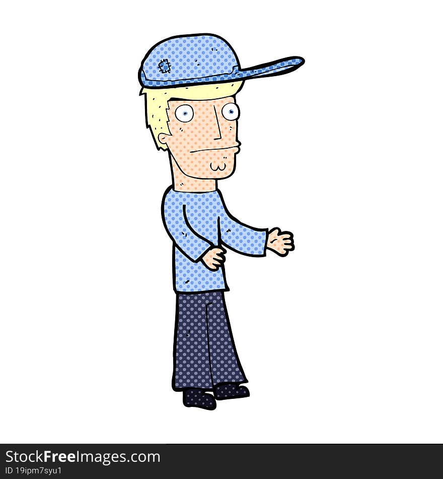 cartoon worried man wearing hat