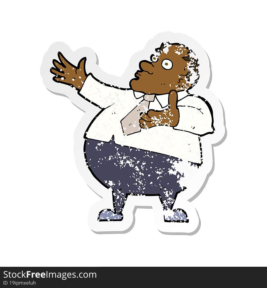 Retro Distressed Sticker Of A Cartoon Exasperated Middle Aged Man