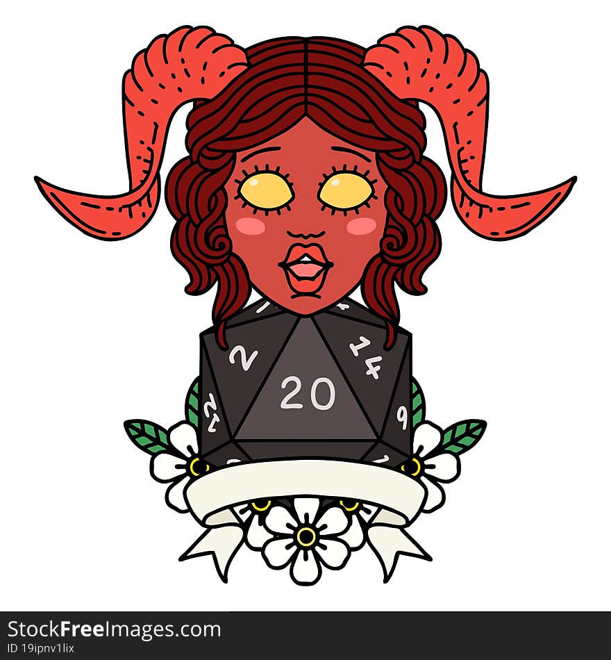 Tiefling With Natural Twenty Dice Roll Illustration