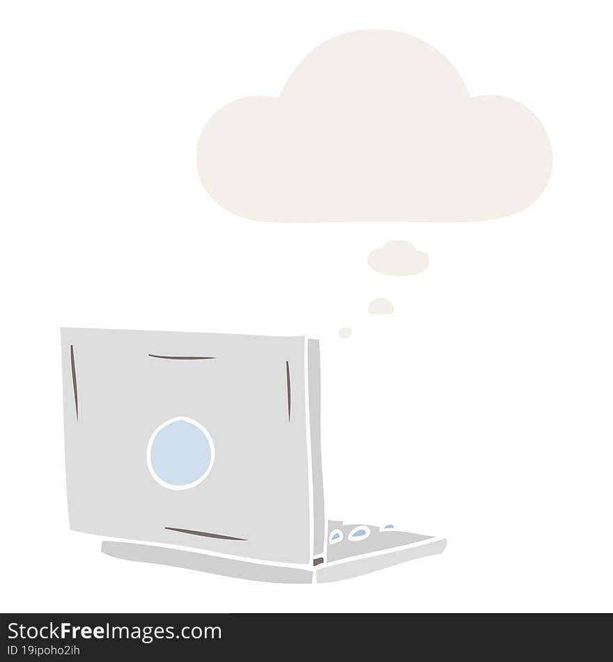 Cartoon Laptop Computer And Thought Bubble In Retro Style