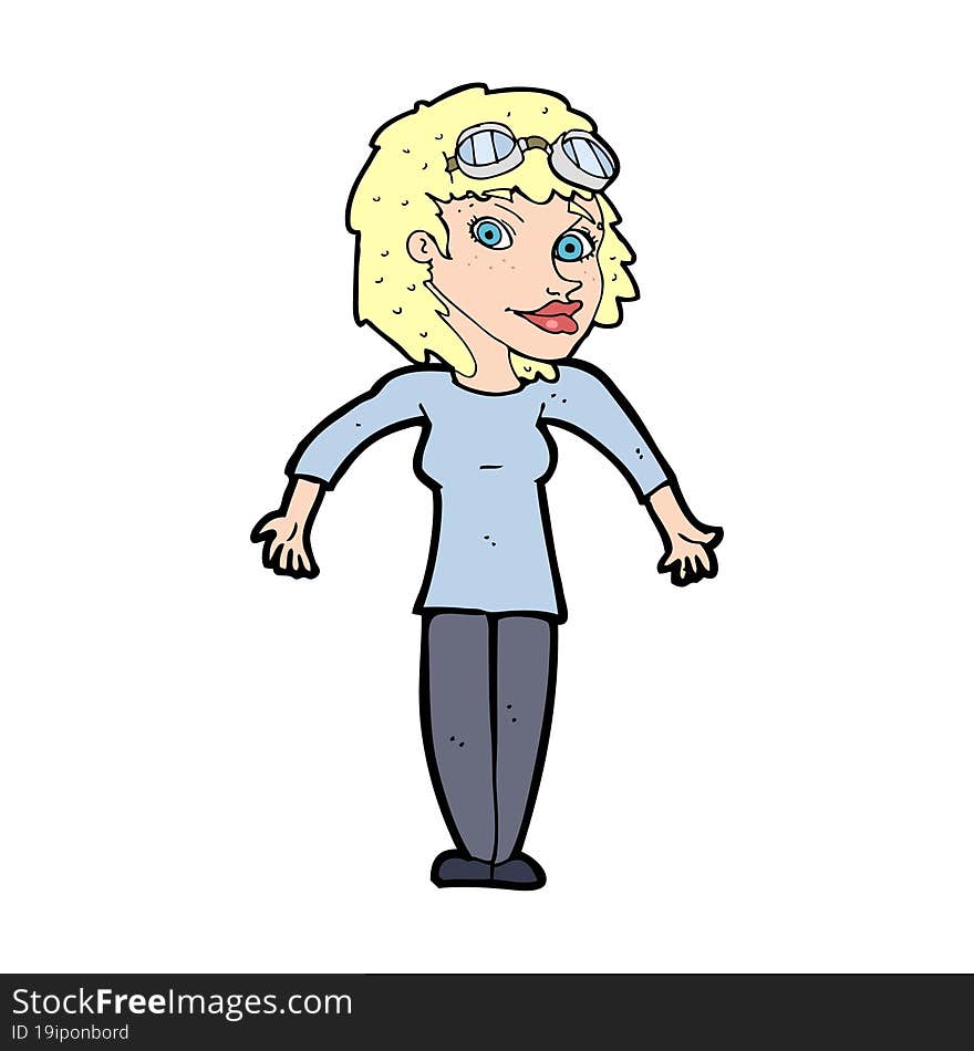 Cartoon Woman Wearing Goggles