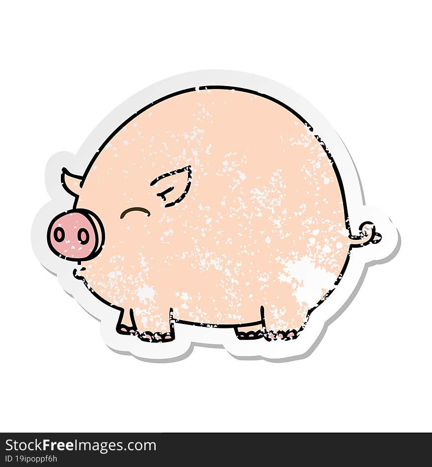 distressed sticker of a quirky hand drawn cartoon pig