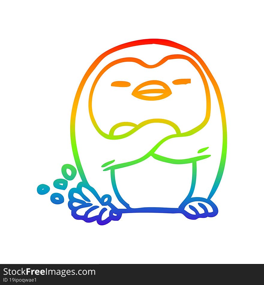 rainbow gradient line drawing penguin tapping foot