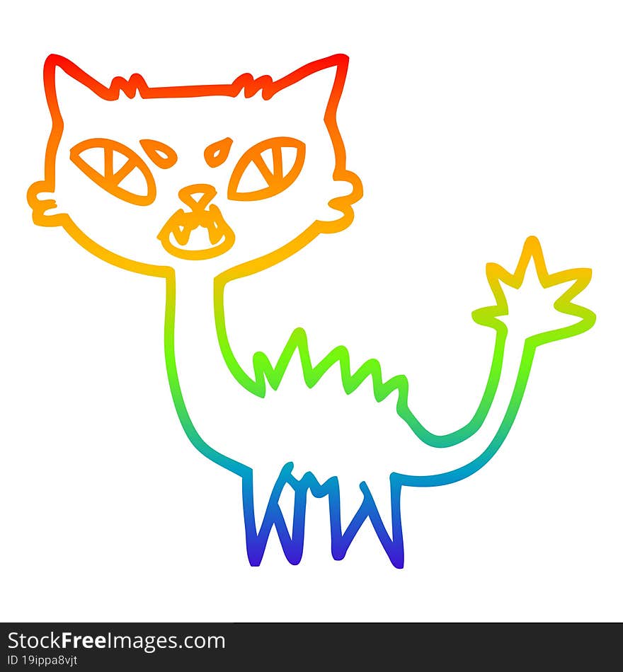 Rainbow Gradient Line Drawing Cartoon Halloween Black Cat