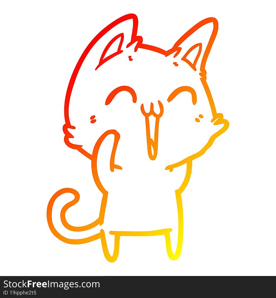 warm gradient line drawing happy cartoon cat